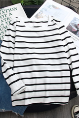 Black Striped Western Style Shirt Women's Long-sleeved T-shirt