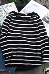 Black Striped Western Style Shirt Women's Long-sleeved T-shirt