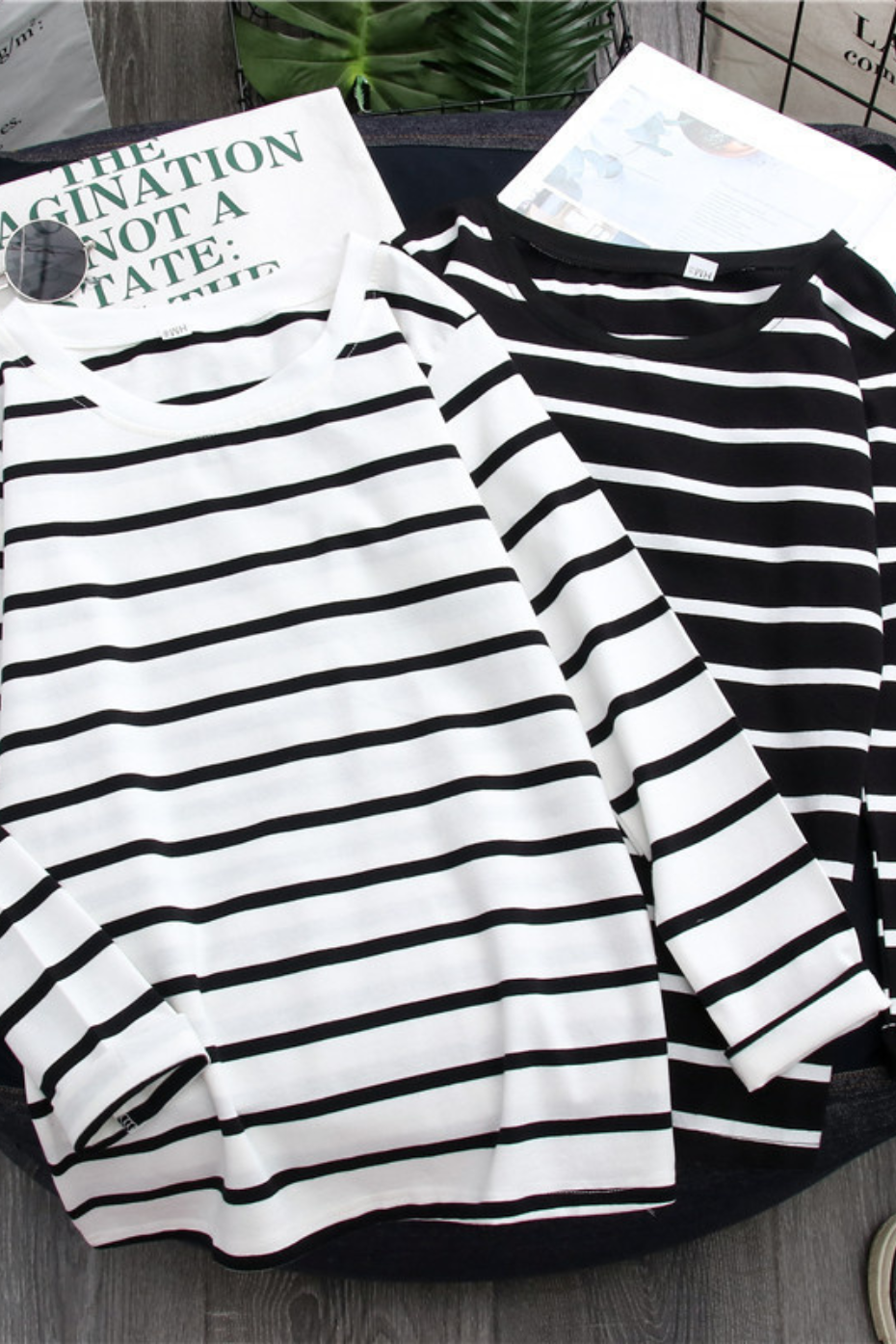 Black Striped Western Style Shirt Women's Long-sleeved T-shirt