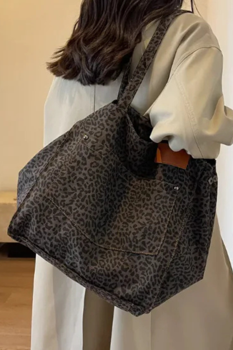 Leopard Print Canvas Tote Bag