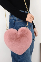 Heart Shaped Faux Fur Crossbody Wallet