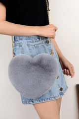 Heart Shaped Faux Fur Crossbody Wallet