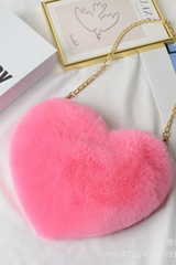 Heart Shaped Faux Fur Crossbody Wallet