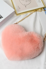 Heart Shaped Faux Fur Crossbody Wallet