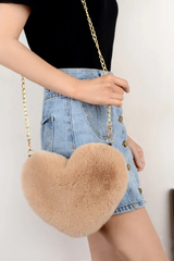 Heart Shaped Faux Fur Crossbody Wallet