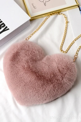 Heart Shaped Faux Fur Crossbody Wallet