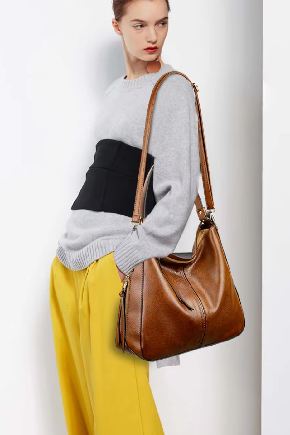 Women's Leather Hobo Bag - Large Vintage Tote