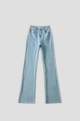 High Waist Raw Edge Flared Denim Pants