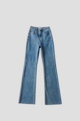 High Waist Raw Edge Flared Denim Pants