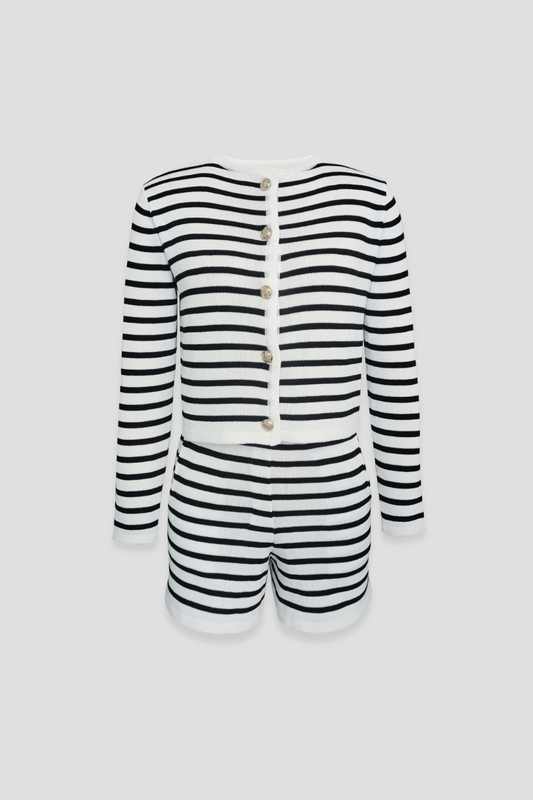 Women's Striped Knit Cardigan & High-Waist Shorts Set
