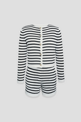 Women's Striped Knit Cardigan & High-Waist Shorts Set