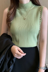 Sleeveless Half-High Neck Knit Sweater