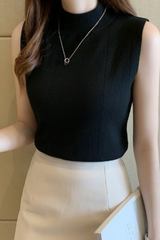 Sleeveless Half-High Neck Knit Sweater