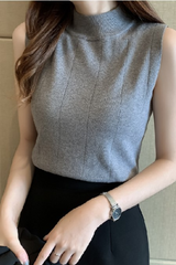 Sleeveless Half-High Neck Knit Sweater