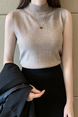 Sleeveless Half-High Neck Knit Sweater