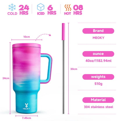 Meoky 40oz Stainless Steel Insulated Tumbler – Large Cup with Straw & Lid