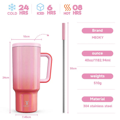 Meoky 40oz Stainless Steel Insulated Tumbler – Large Cup with Straw & Lid