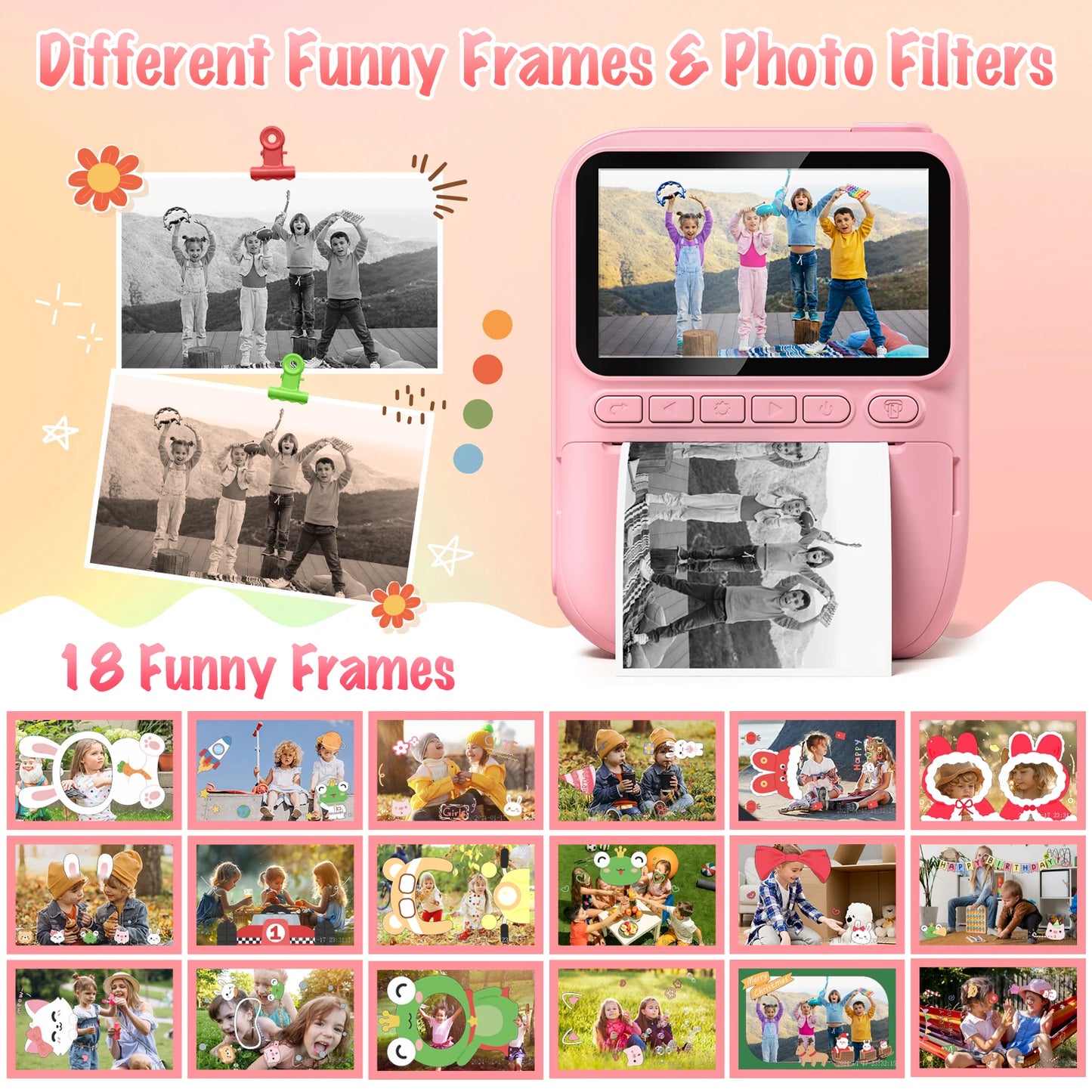 Instant Print Kids Camera – 32MP HD, 3.0'' Screen, 1080P with 3 Paper Rolls
