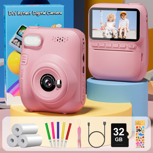 Instant Print Kids Camera – 32MP HD, 3.0'' Screen, 1080P with 3 Paper Rolls