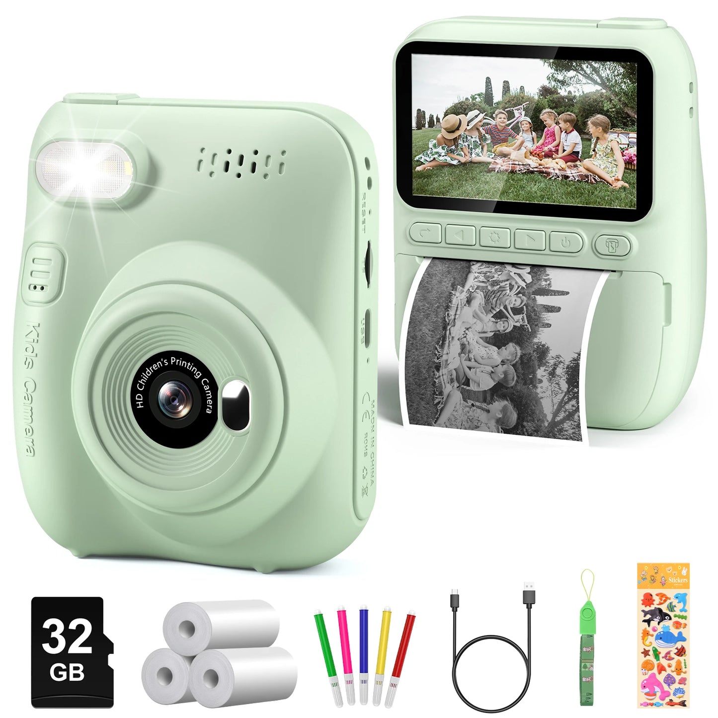 Instant Print Kids Camera – 32MP HD, 3.0'' Screen, 1080P with 3 Paper Rolls