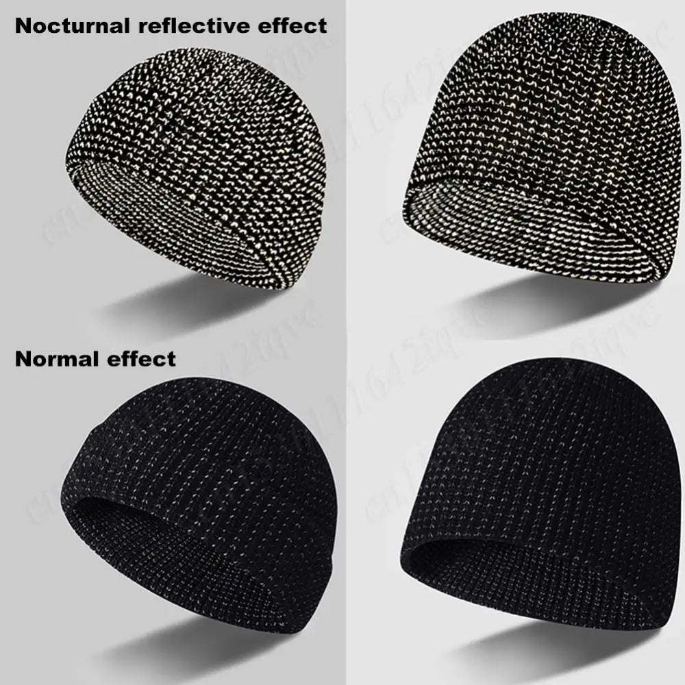 Unisex Reflective Knit Beanie – Glow-in-the-Dark Warm Hat for Night Safety