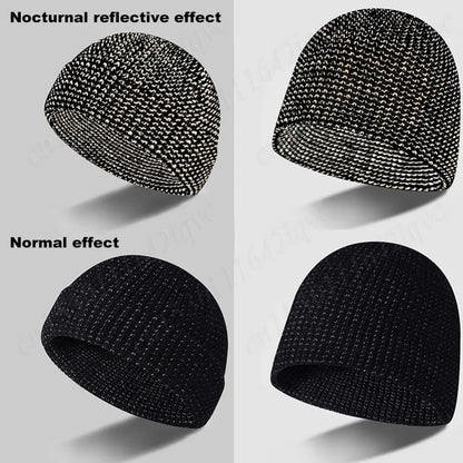 Unisex Reflective Knit Beanie – Glow-in-the-Dark Warm Hat for Night Safety
