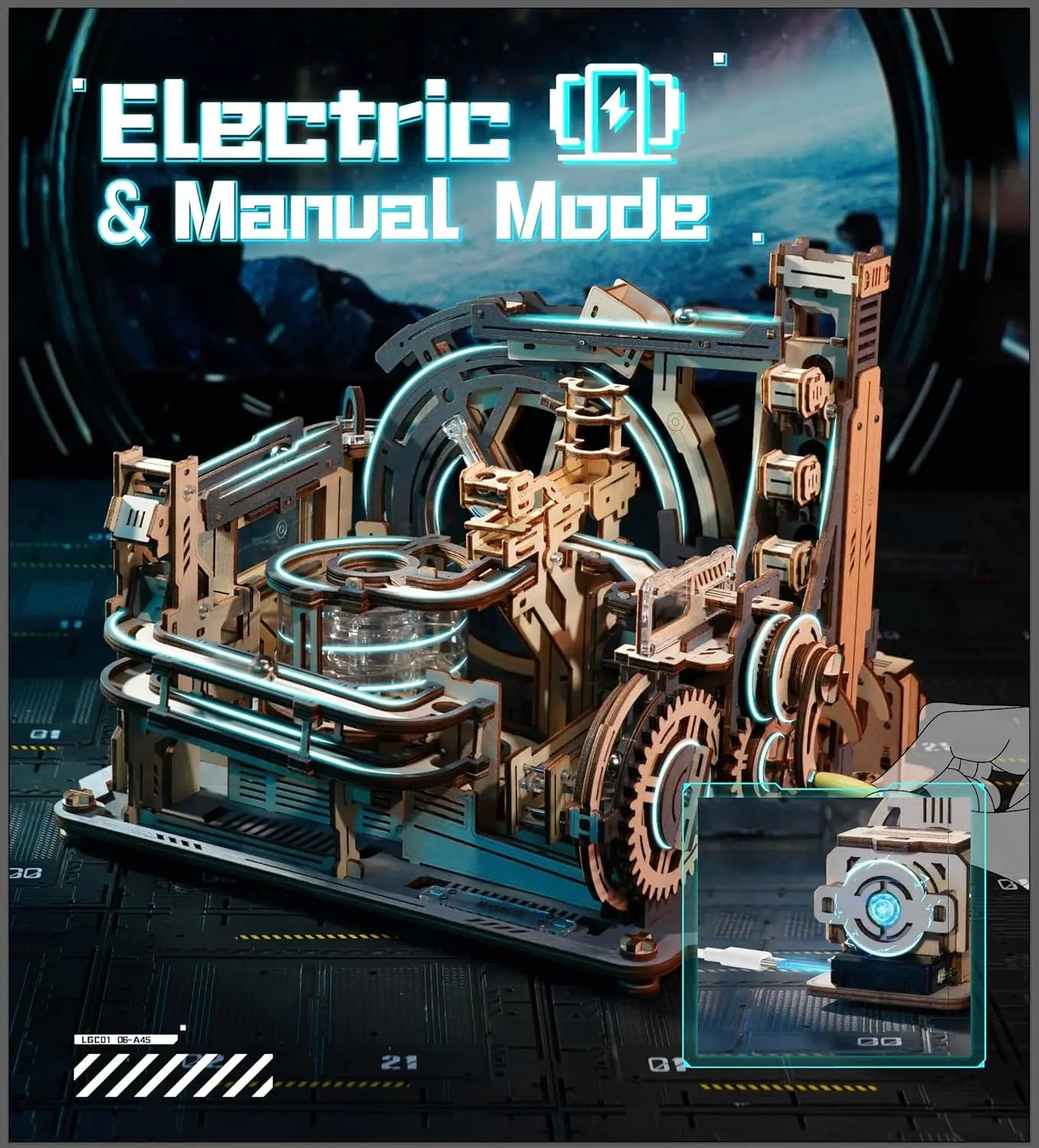 Robotime Rokr Marble Spaceport 3D Wooden Puzzle – Electric Model Kit Brain Teaser