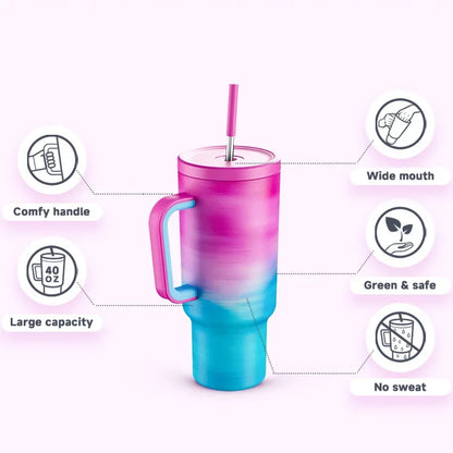 Meoky 40oz Stainless Steel Insulated Tumbler – Large Cup with Straw & Lid