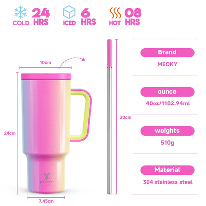 Meoky 40oz Stainless Steel Insulated Tumbler – Large Cup with Straw & Lid