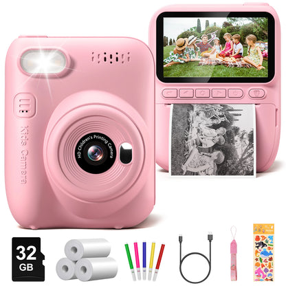 Instant Print Kids Camera – 32MP HD, 3.0'' Screen, 1080P with 3 Paper Rolls