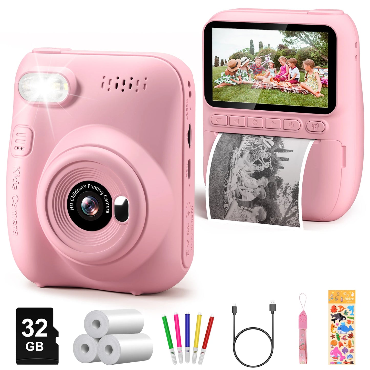 Instant Print Kids Camera – 32MP HD, 3.0'' Screen, 1080P with 3 Paper Rolls