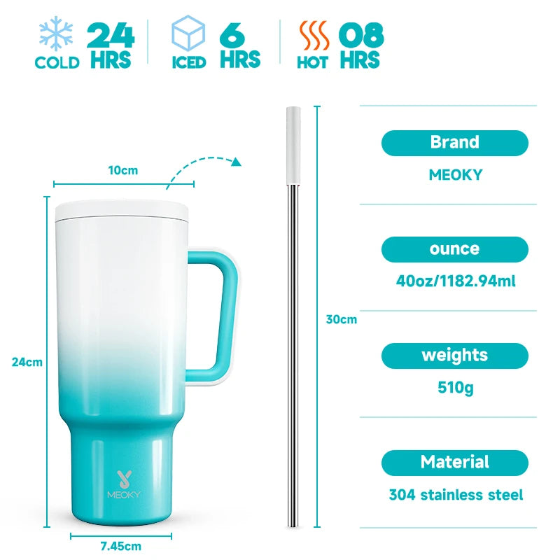 Meoky 40oz Stainless Steel Insulated Tumbler – Large Cup with Straw & Lid