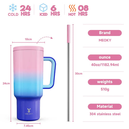 Meoky 40oz Stainless Steel Insulated Tumbler – Large Cup with Straw & Lid