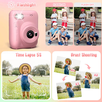 Instant Print Kids Camera – 32MP HD, 3.0'' Screen, 1080P with 3 Paper Rolls