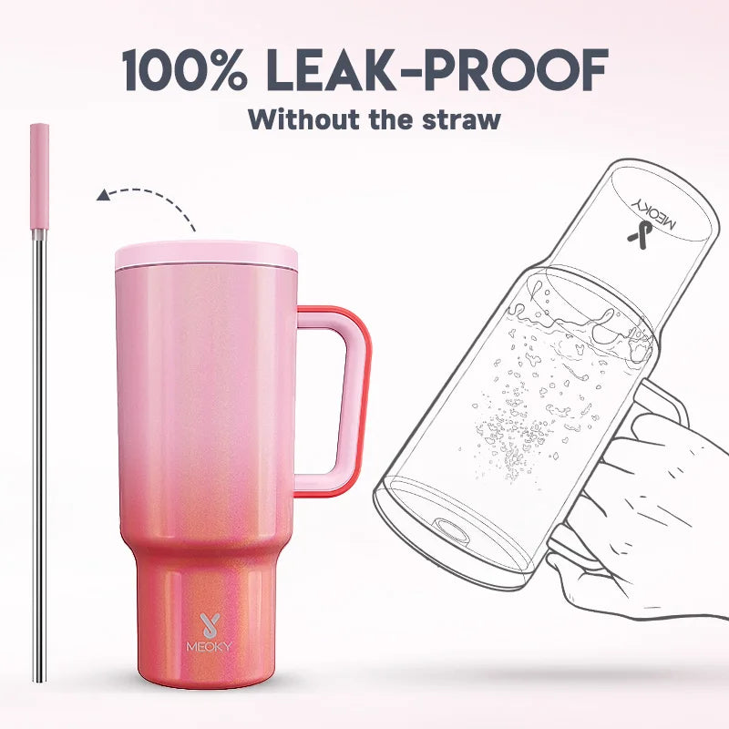 Meoky 40oz Stainless Steel Insulated Tumbler – Large Cup with Straw & Lid