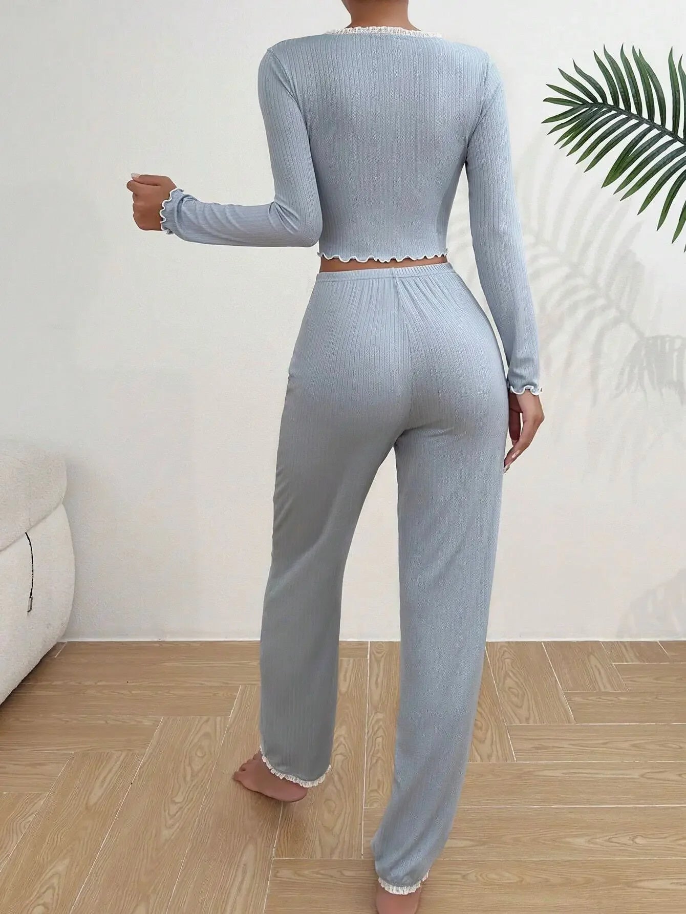 Women's Lace Pajama Set – 2-Piece Long Sleeve Winter Loungewear