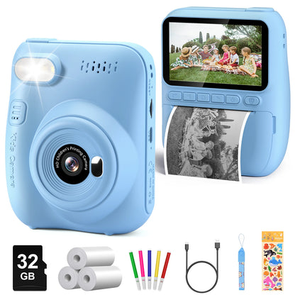 Instant Print Kids Camera – 32MP HD, 3.0'' Screen, 1080P with 3 Paper Rolls