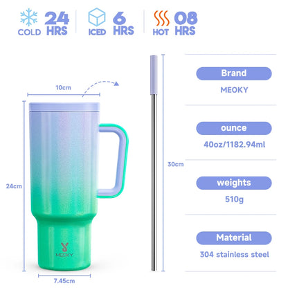 Meoky 40oz Stainless Steel Insulated Tumbler – Large Cup with Straw & Lid