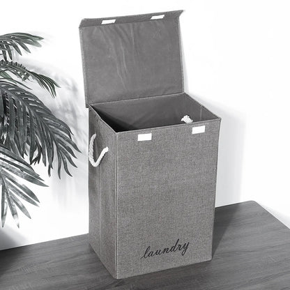 Linen Foldable Laundry Basket Clothes Storage Bag with Lid