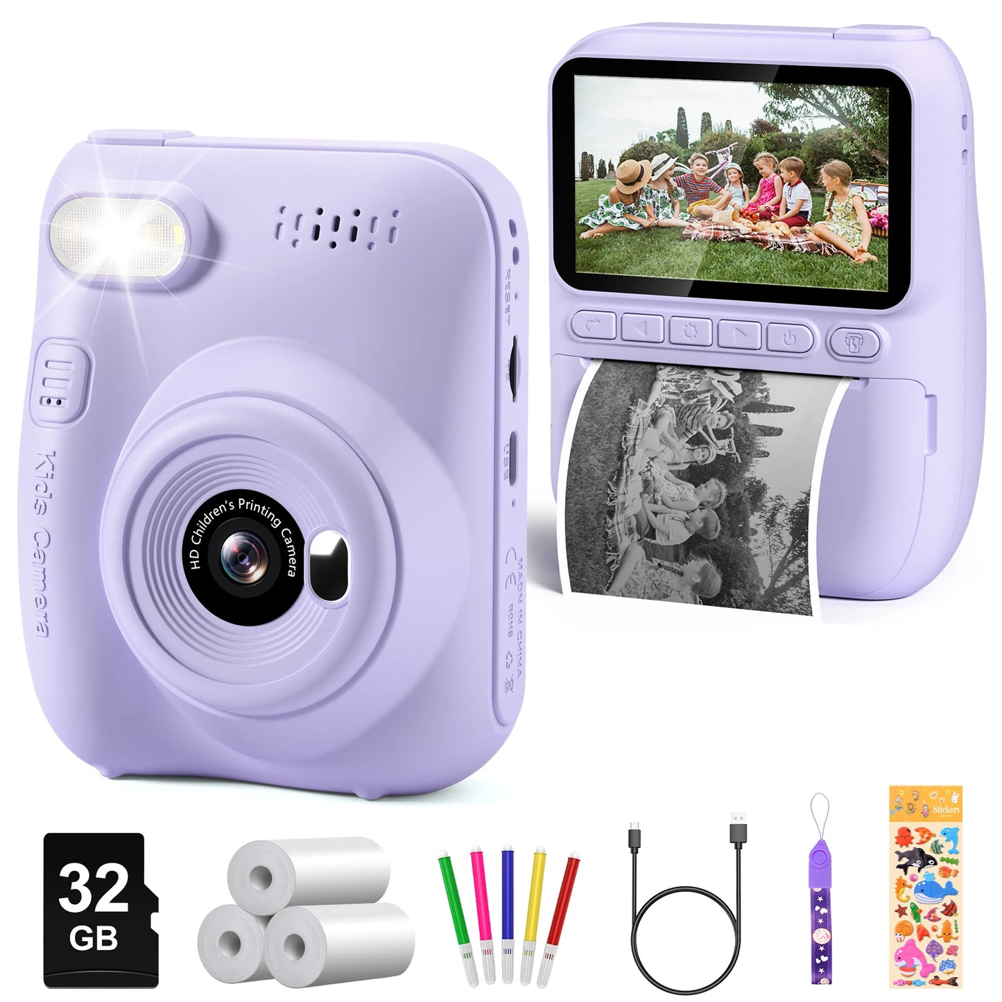Instant Print Kids Camera – 32MP HD, 3.0'' Screen, 1080P with 3 Paper Rolls